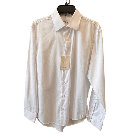 New NORDSTROM Men's White Non-Iron Trim Fit Cotton Dress Shirt Size 16 32/33 - Picture 1 of 7